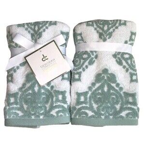Deborah Connolly Fingertip Towels Green White Chenille Sculptured Set of 2